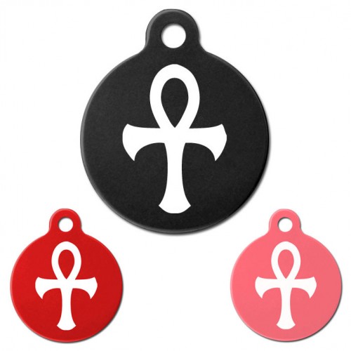 Engraved Egyptian Ankh Aluminium 31mm Large Round Pet Dog ID Tag